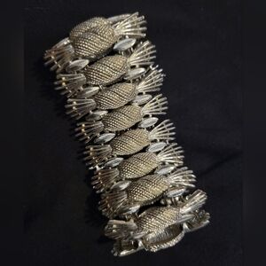 Vintage Silver Tone Pineapple Cuff Bracelet